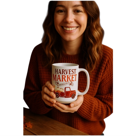 New Handmade White Harvest Market Ceramic Coffee Mug 15oz – Sublimation - Picture 1 of 4